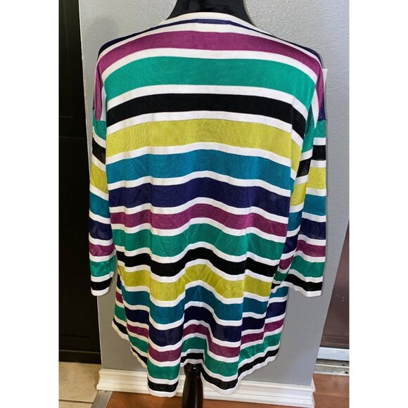 Anne Klein Cardigan Women’s XL Open Front Jacket Multicolor Striped Sheer Light - Picture 7 of 8
